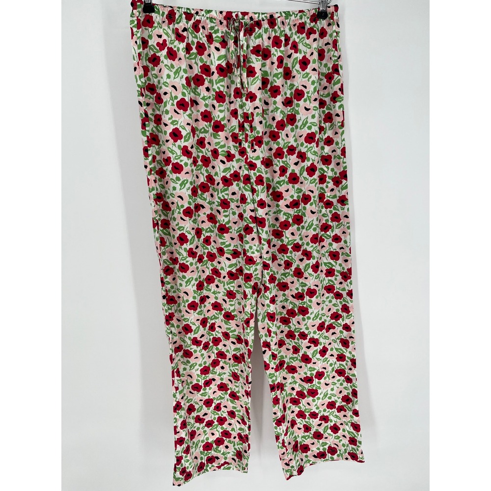CABERNET Pajama Set Womens M Pink Floral Satin Short Sleeve Button Up Pants - Picture 6 of 16